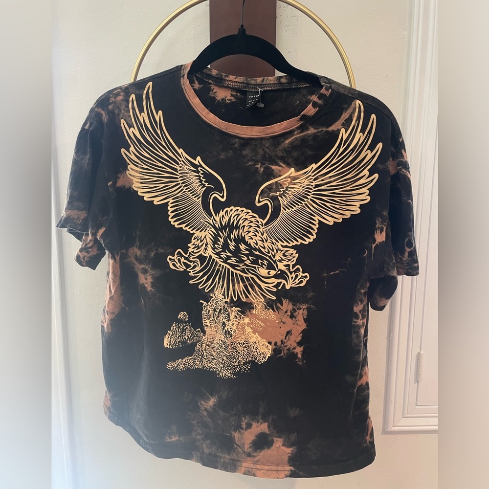 SHEIN Black & Rust Tie-Dye Graphic Tee